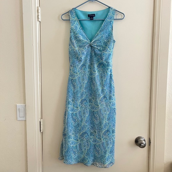 Taylor Dresses & Skirts - Vintage Ann Taylor Silk Overlay Paisley Babydoll Midi Slip Dress 4 Blue Y2K 90s